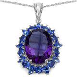 10.51 Carat Genuine Amethyst & Tanzanite .925 Sterling Silver Pendant