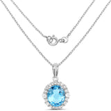 6.12 Carat Genuine Swiss Blue Topaz and White Topaz .925 Sterling Silver Pendant