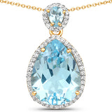 18K Yellow Gold Plated 10.60 Carat Genuine Blue Topaz And White Topaz .925 Sterling Silver Pendant