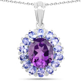 6.18 Carat Genuine Amethyst and Tanzanite .925 Sterling Silver Pendant