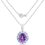 6.18 Carat Genuine Amethyst and Tanzanite .925 Sterling Silver Pendant