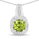 1.74 Carat Genuine Peridot and White Topaz .925 Sterling Silver Pendant
