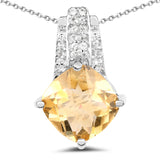 2.68 Carat Genuine Citrine and White Topaz .925 Sterling Silver Pendant