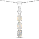 0.32 Carat Genuine Ethiopian Opal and White Topaz .925 Sterling Silver Pendant