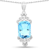 11.22 Carat Genuine Swiss Blue Topaz .925 Sterling Silver Pendant