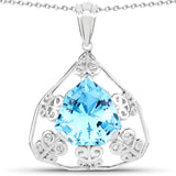 11.11 Carat Genuine Swiss Blue Topaz .925 Sterling Silver Pendant
