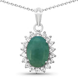 7.59 Carat Genuine Emerald and White Topaz .925 Sterling Silver Pendant