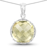 13.05 Carat Genuine Lemon Quartz and White Diamond .925 Sterling Silver Pendant