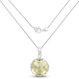 13.05 Carat Genuine Lemon Quartz and White Diamond .925 Sterling Silver Pendant