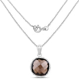 11.45 Carat Genuine Smoky Quartz and White Diamond .925 Sterling Silver Pendant