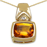 14K Yellow Gold Plated 2.61 Carat Genuine Citrine & White Diamond .925 Sterling Silver Pendant