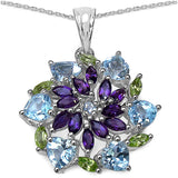 4.85 Carat Genuine Blue Topaz Amethyst & Peridot .925 Sterling Silver Pendant