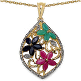 14K Yellow Gold Plated 2.90 Carat Genuine Emerald .925 Sterling Silver Pendant