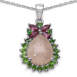 4.08 Carat Genuine Morganite Rhodolite & Chrome Diopside .925 Sterling Silver Pendant