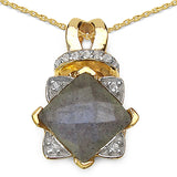 14K Yellow Gold Plated 2.77 Carat Genuine Labradorite .925 Sterling Silver Pendant