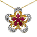 14K Yellow Gold Plated 0.38 Carat Genuine Ruby & White Topaz .925 Sterling Silver Pendant
