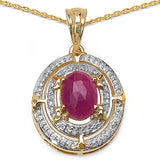 14K Yellow Gold Plated 2.41 Carat Genuine Pink Sapphire & White Diamond .925 Sterling Silver Pendant