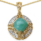 14K Yellow Gold Plated 2.54 Carat Genuine Emerald .925 Sterling Silver Pendant