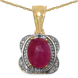 14K Yellow Gold Plated 1.05 Carat Genuine Pink Sapphire & White Topaz .925 Sterling Silver Pendant