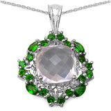 4.51 Carat Genuine Rose Quartz & Chrome Diopside .925 Sterling Silver Pendant