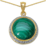 14K Yellow Gold Plated 15.20 Carat Genuine Malachite .925 Sterling Silver Pendant