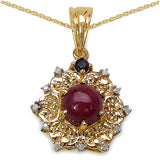14K Yellow Gold Plated 2.66 Carat Genuine Ruby Sapphire & White Diamond .925 Sterling Silver Pendant