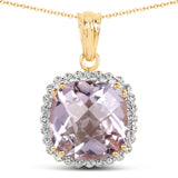 14K Yellow Gold Plated 13.68 Carat Genuine Pink Amethyst & White Topaz .925 Sterling Silver Pendant