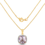 14K Yellow Gold Plated 13.68 Carat Genuine Pink Amethyst & White Topaz .925 Sterling Silver Pendant