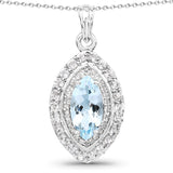 2.31 Carat Genuine Aquamarine and White Topaz .925 Sterling Silver Pendant