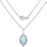 2.40 Carat Genuine Turquoise, Tanzanite and White Topaz .925 Sterling Silver Pendant