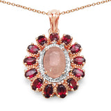 14K Rose Gold Plated 7.44 Carat Genuine Morganite & Rhodolite .925 Sterling Silver Pendant
