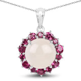 8.83 Carat Genuine White Moonstone & Rhodolite .925 Sterling Silver Pendant