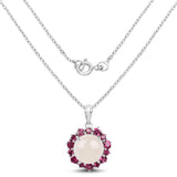 8.83 Carat Genuine White Moonstone & Rhodolite .925 Sterling Silver Pendant
