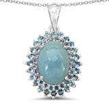 8.25 Carat Genuine Aquamarine & Blue Topaz .925 Sterling Silver Pendant