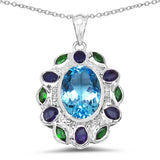 9.15 Carat Genuine Multi Stones .925 Sterling Silver Pendant