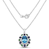 9.15 Carat Genuine Multi Stones .925 Sterling Silver Pendant