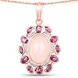 14K Rose Gold Plate 9.54 Carat Genuine Morganite Rhodolite & White Topaz .925 Silver Pendant