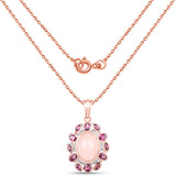 14K Rose Gold Plate 9.54 Carat Genuine Morganite Rhodolite & White Topaz .925 Silver Pendant