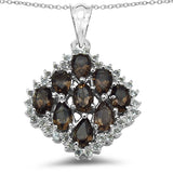 4.40 Carat Genuine Smoky Quartz & White Topaz .925 Sterling Silver Pendant