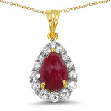 14K Yellow Gold Plated 5.40 Carat Genuine Ruby & White Topaz .925 Sterling Silver Pendant