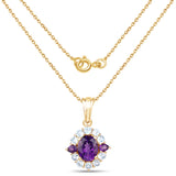 14K Yellow Gold Plated 3.70 Carat Genuine Amethyst and Blue Topaz .925 Sterling Silver Pendant