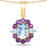 18K Yellow Gold Plated 3.91 Carat Genuine Blue Topaz and Amethyst .925 Sterling Silver Pendant