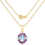 18K Yellow Gold Plated 3.91 Carat Genuine Blue Topaz and Amethyst .925 Sterling Silver Pendant