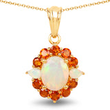 14K Yellow Gold Plate 2.78 Carat Genuine Ethiopian Opal & Madeira Citrine .925 Silver Pendant