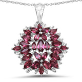 3.98 Carat Genuine Rhodolite & White Topaz .925 Sterling Silver Pendant
