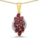 14K Yellow Gold Plated 2.77 Carat Genuine Rhodolite & White Topaz .925 Sterling Silver Pendant