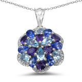 3.63 Carat Genuine Amethyst, Blue Topaz & Tanzanite .925 Sterling Silver Pendant