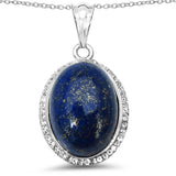 13.41 Carat Genuine Lapis & White Topaz .925 Sterling Silver Pendant