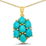 14K Yellow Gold Plated 2.51 Carat Genuine Turquoise & White Topaz .925 Sterling Silver Pendant