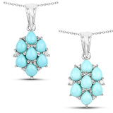 2.16 Carat Genuine Turquoise and White Zircon .925 Sterling Silver Pendant